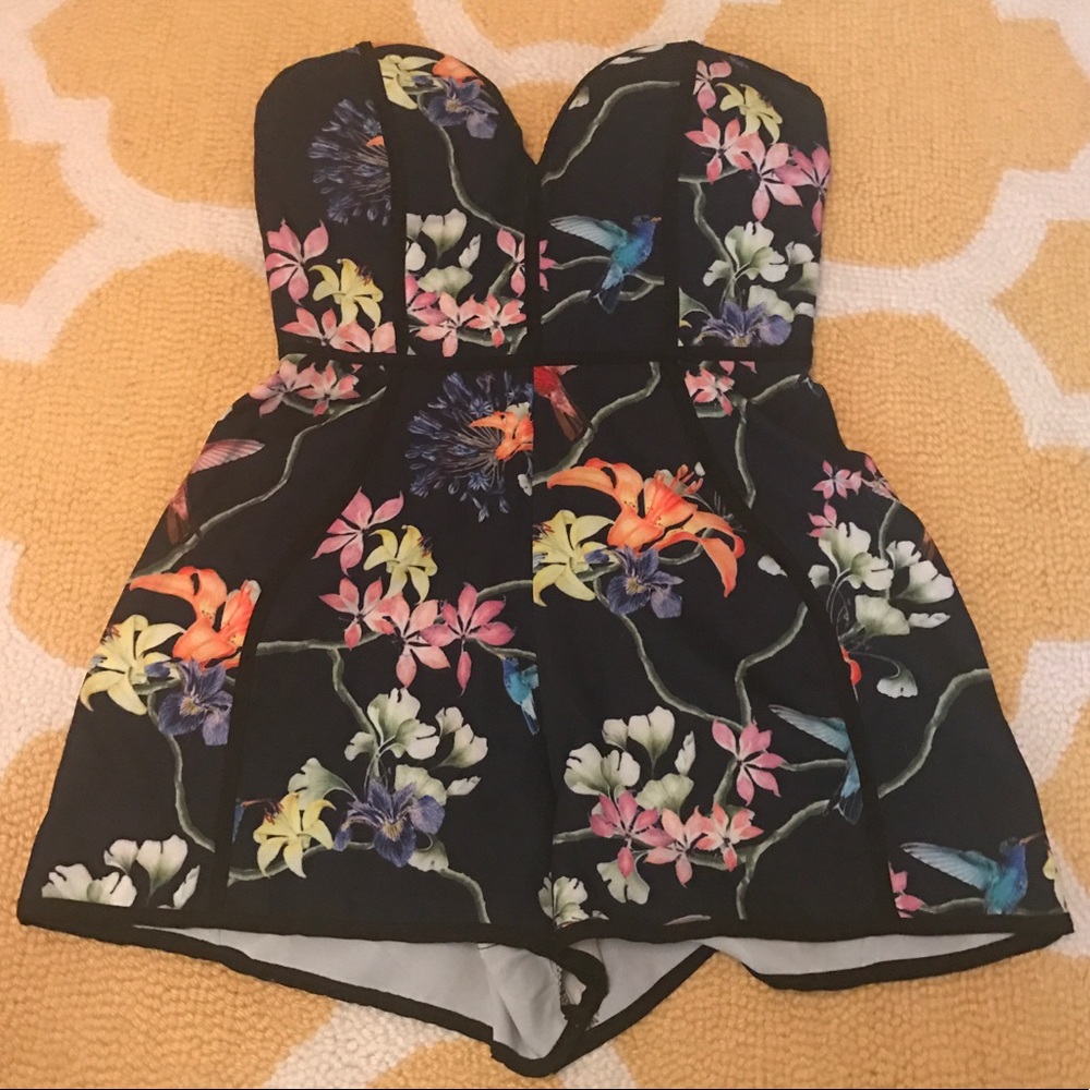 LF navy floral strapless romper